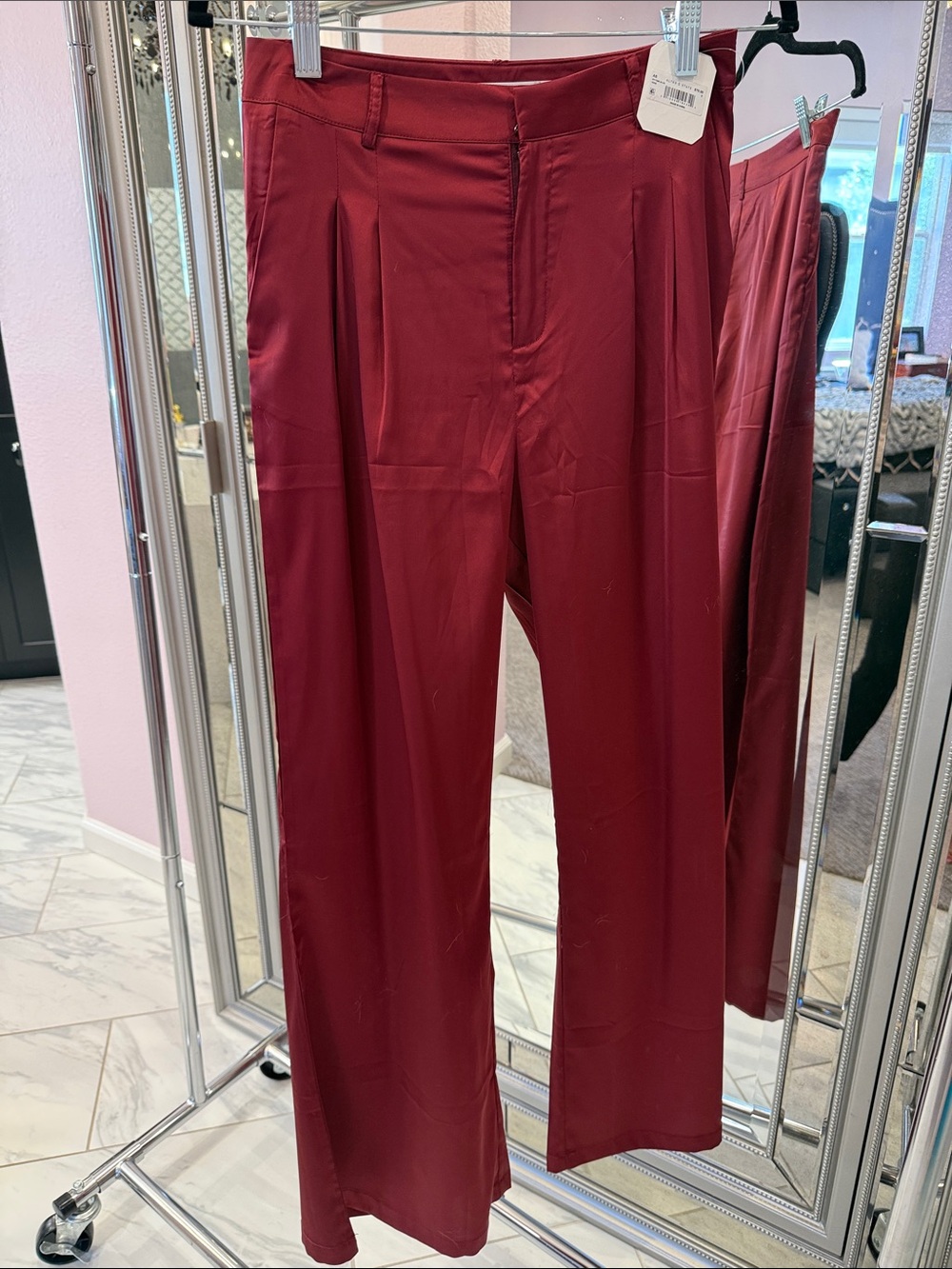 Altar'd State Wine-Red Wide Leg Pleated Trousers